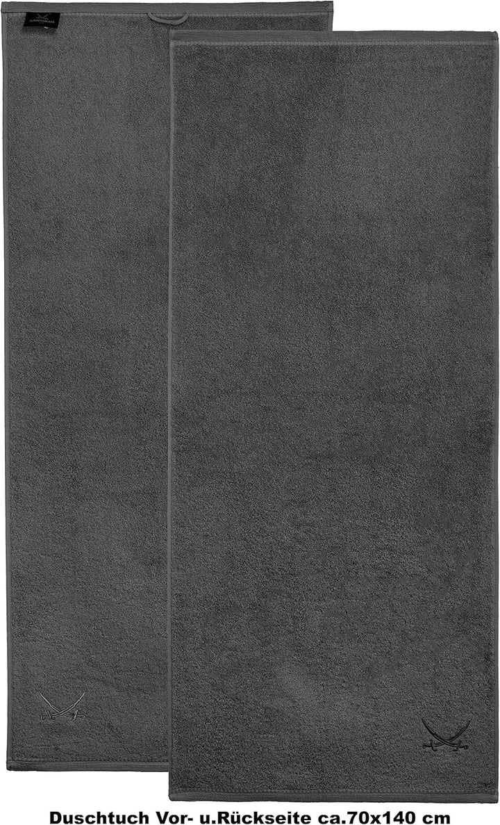 Sansibar Duschtuch 2er Set 70x140 cm 100% Baumwolle mit gesticktem Säbel Logo Badtuch Handtuch Anthr