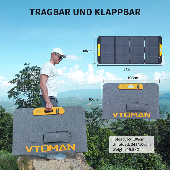 VTOMAN VS400 tragbares Solarpanel 400W, 40V, 23% Effizienz, faltbares Solarpanel mit IP67 wasserdich