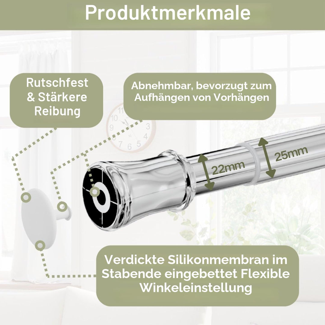 Gardinenstange ohne Bohren und Schrauben Teleskopstange Duschvorhangstange zum Einklemmen Vorhangsta