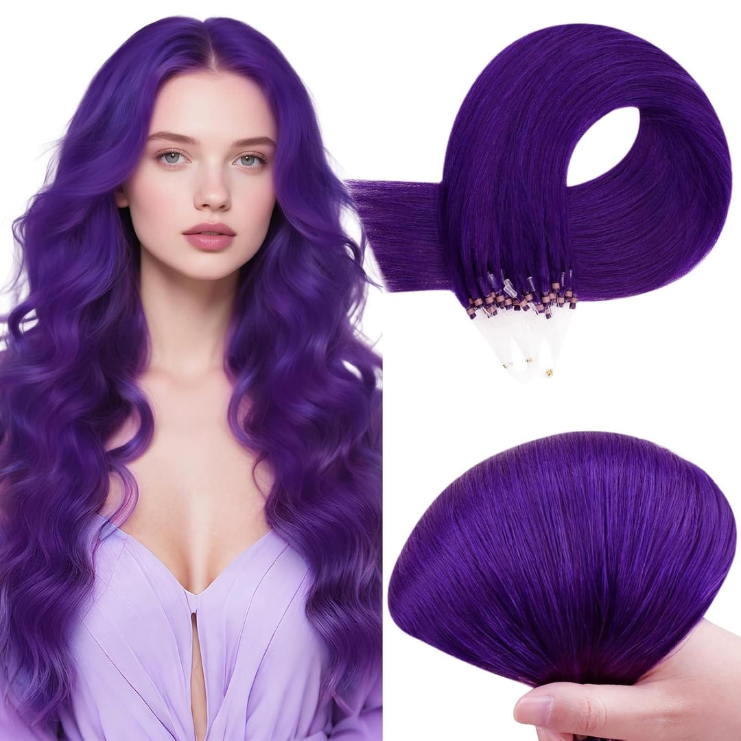 RUNATURE Lila Microringe Haarverlängerung mit Microbead 16zoll/40cm Remy Extensions Microring Microl
