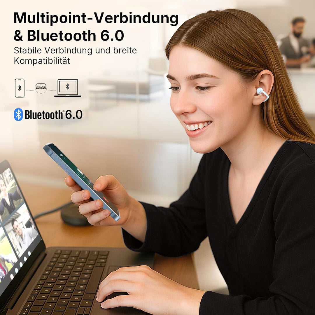 EarFun Clip Open-Ear Kopfhörer Bluetooth, komfortabler Sitz, 10.8 mm Carbon-Treiber, Hi-Res Audio, L
