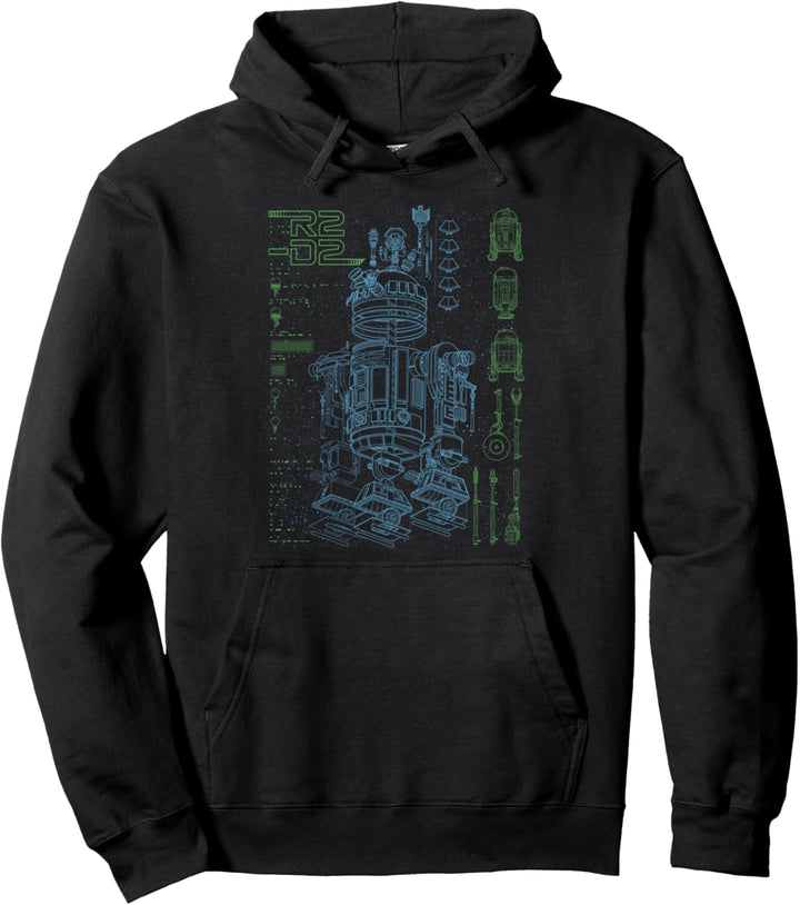 Star Wars R2-D2 Neon Outlined Schematics Poster Pullover Hoodie