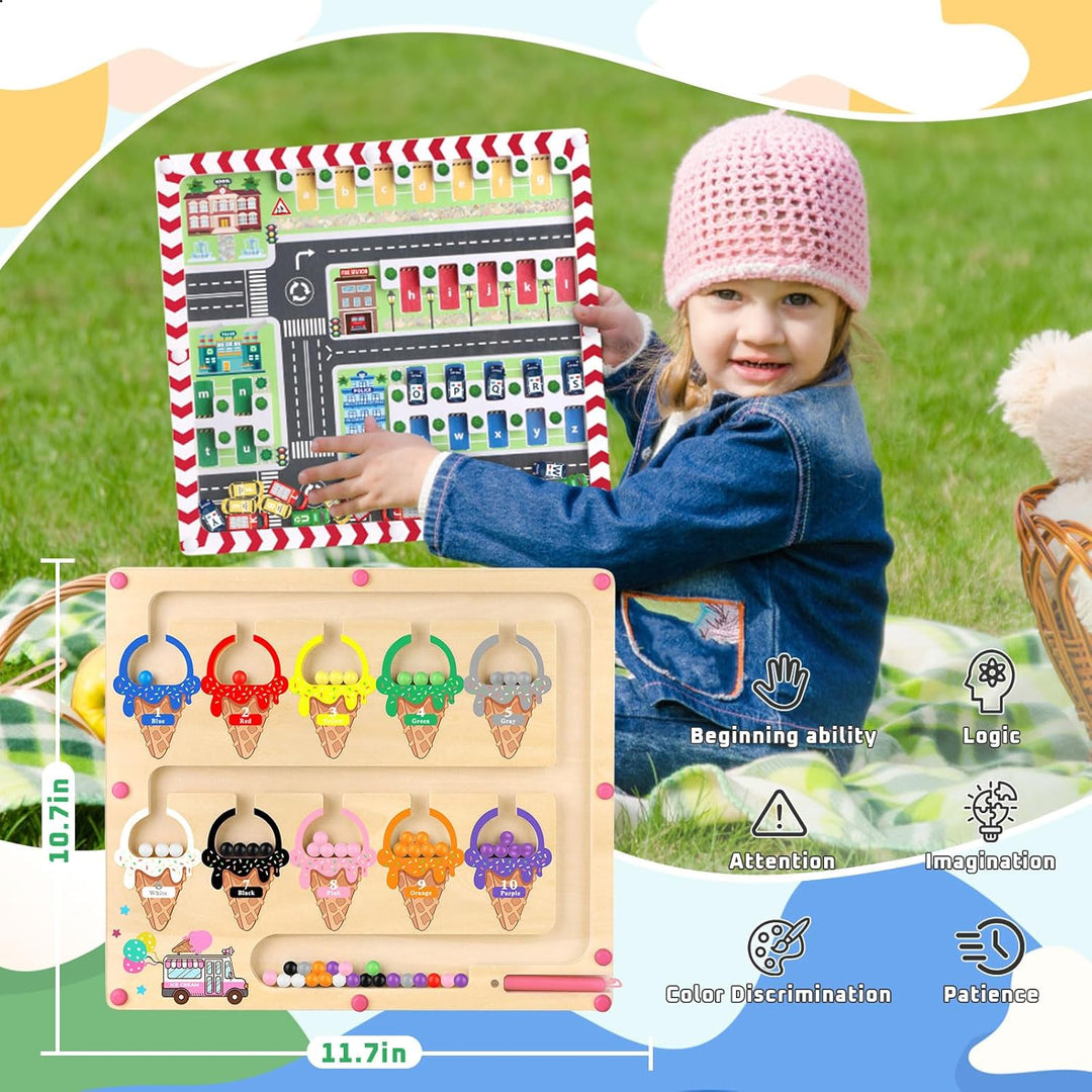 Konijiwa Mädchen Junge Geschenke Montessori Spielzeug ab 3 4 5 Jahre 3 in 1 Magnetspiel Labyrinth Ge