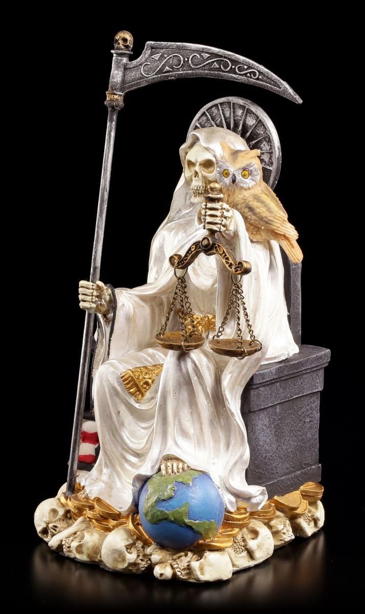 La Santa Muerte Figur weiss sitzend - Sensenmann Reaper Mexiko Deko Altar