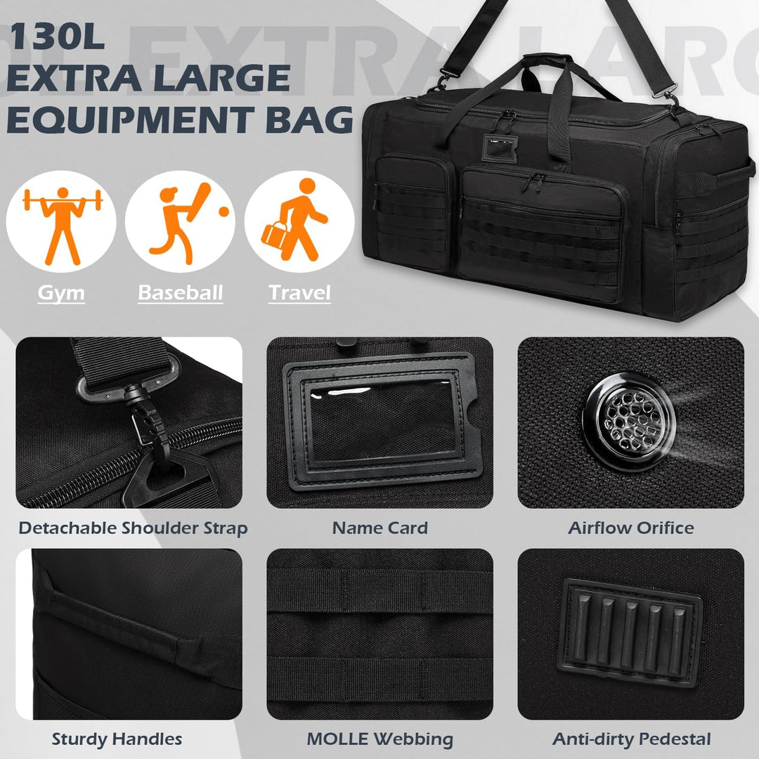 130L grosse Reisetasche Herren & Damen Sporttasche Faltbare Saunatasche Trainingstasche+Schuhfach Gy
