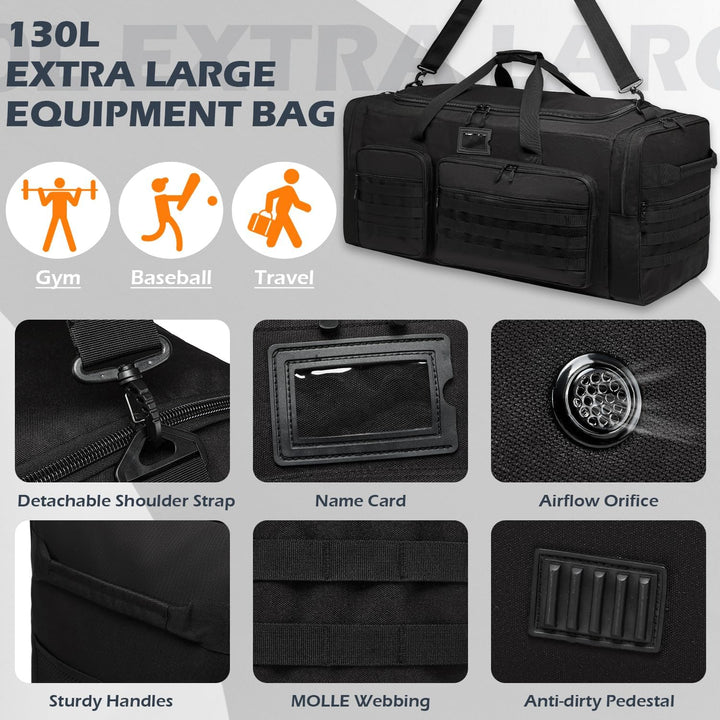130L grosse Reisetasche Herren & Damen Sporttasche Faltbare Saunatasche Trainingstasche+Schuhfach Gy