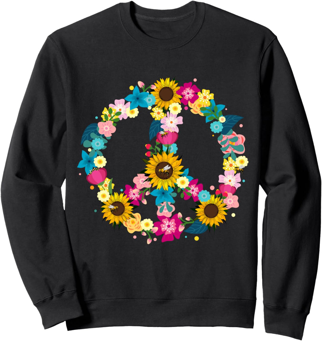 Hippie Geschenke für Damen Herren Kinder Mädchen 70er Jahre Kostüm Friedenszeichen Sweatshirt