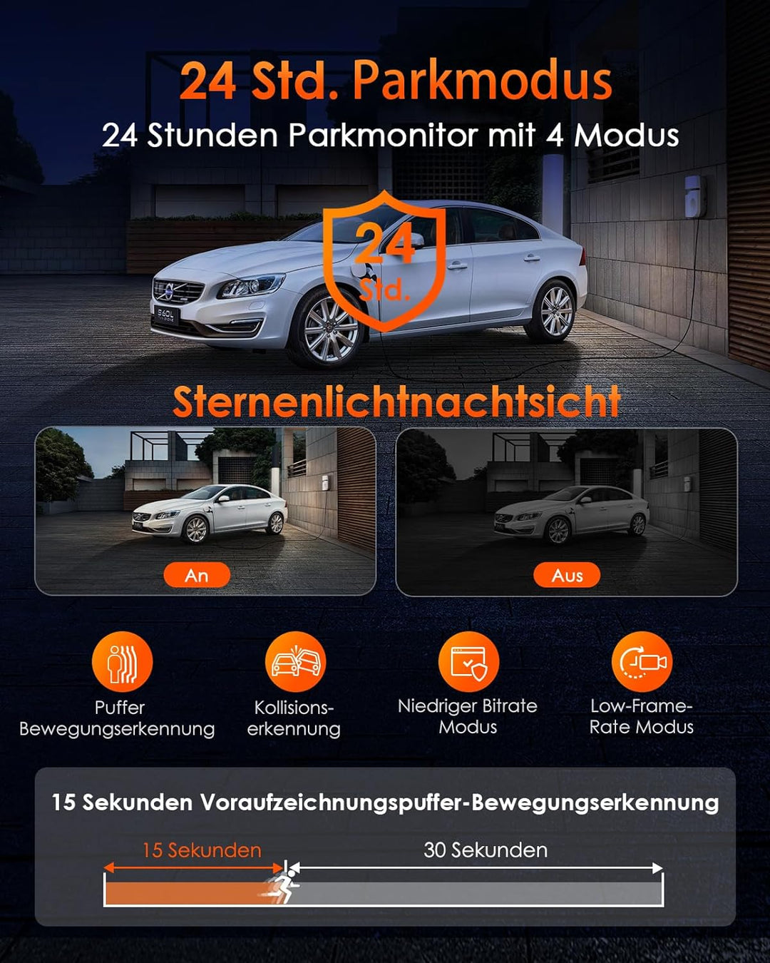 VANTRUE E3 3 Lens Dashcam 5GHz WiFi mit Sprachsteuerung , 1944P + dual 1080P Vorne Hinten Auto Kamer