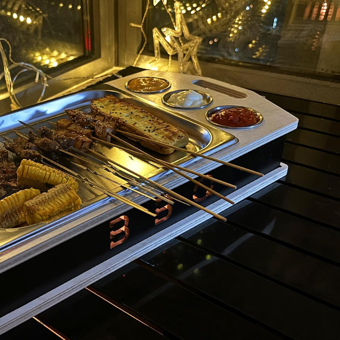 Fleischwarmhalter fürs Grillen, BBQ Board mit Edelstahl Schälchen, Umweltfreundliche Materialien, Gr