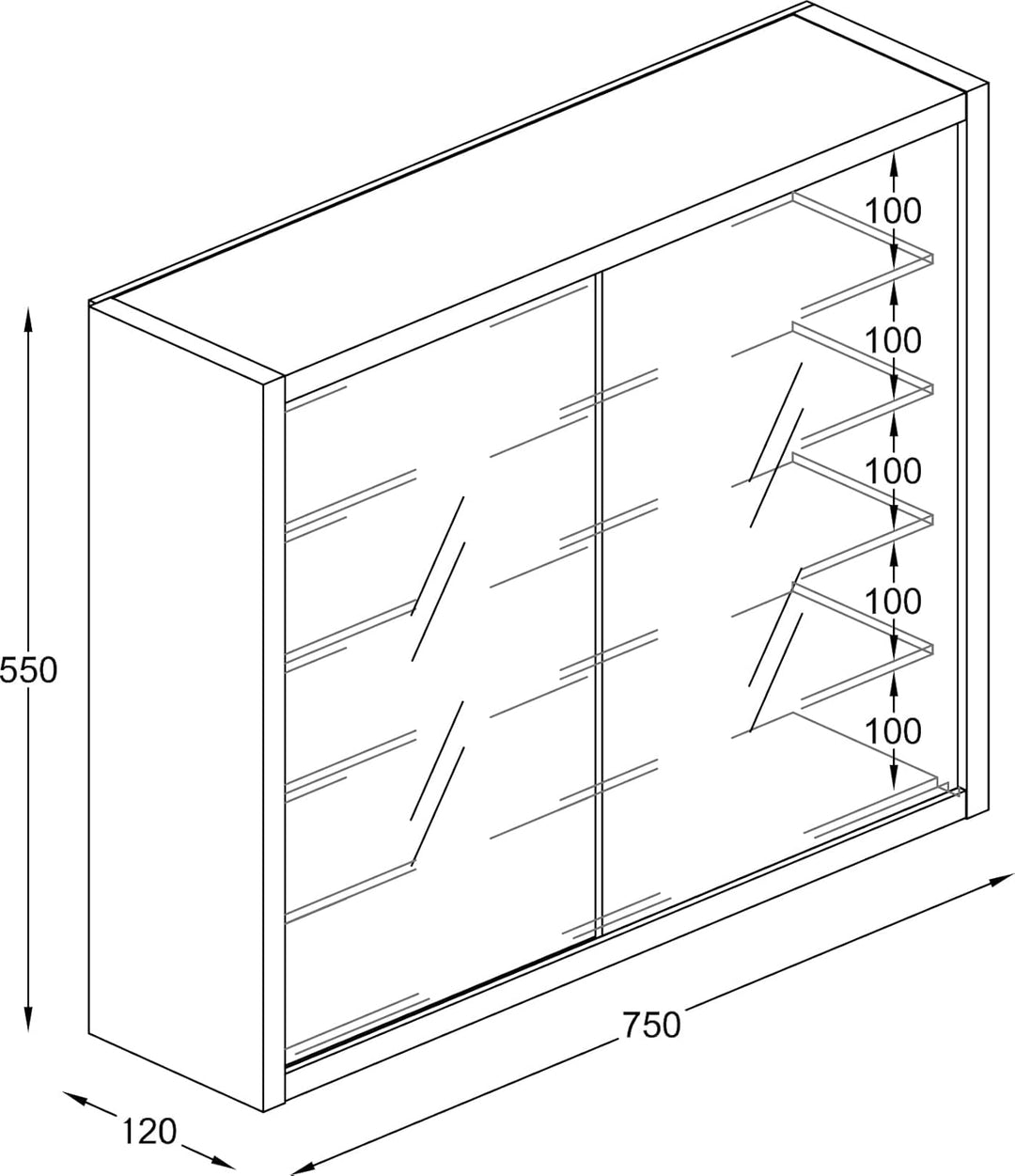 VCM Glasvitrine hängend/Vitrine Glas mit ESG-Sicherheitsglas/Masse ca. H. 55 x B. 75 x T. 12 cm/Häng