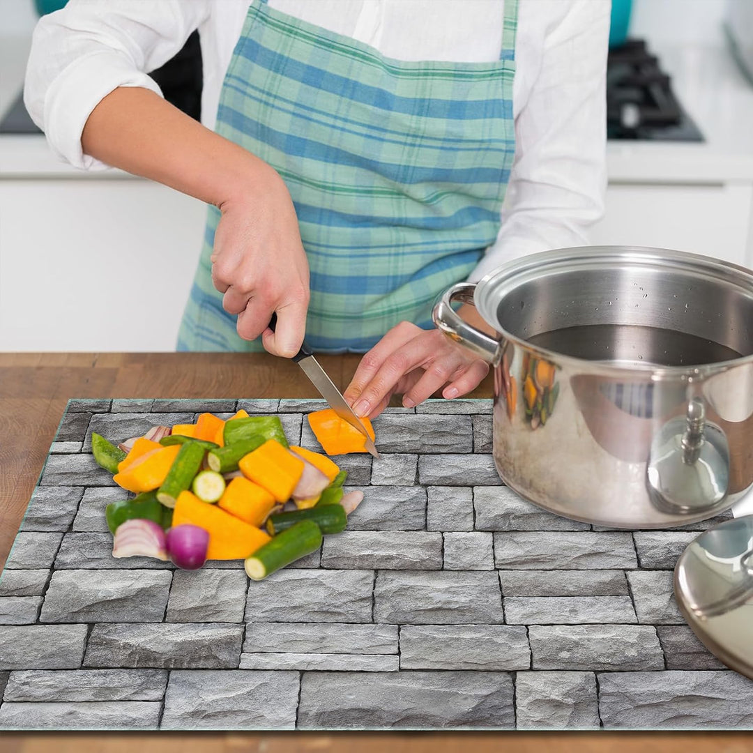 SmartDecoration Herdabdeckplatte Ceranfeldabdeckung aus Glas 60x52 cm Einteilig Motiv "Stein" Grau (