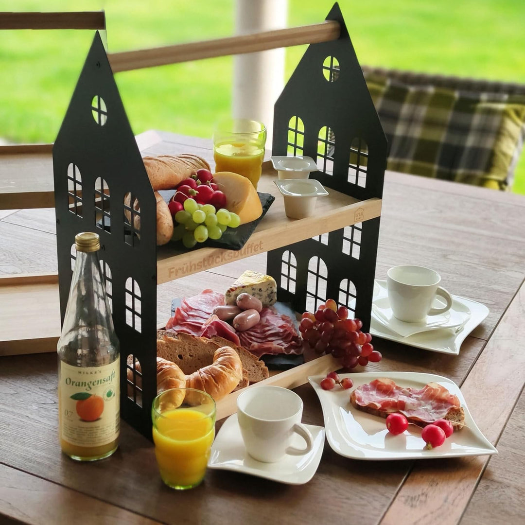 UNUS HOME Etagere Frühstücksbuffet, 2 Etagen mit Griff, für Frühstück, Obst, Wurst und Käse, Tablett