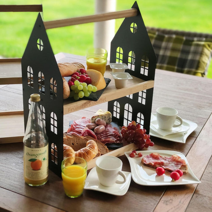 UNUS HOME Etagere Frühstücksbuffet, 2 Etagen mit Griff, für Frühstück, Obst, Wurst und Käse, Tablett