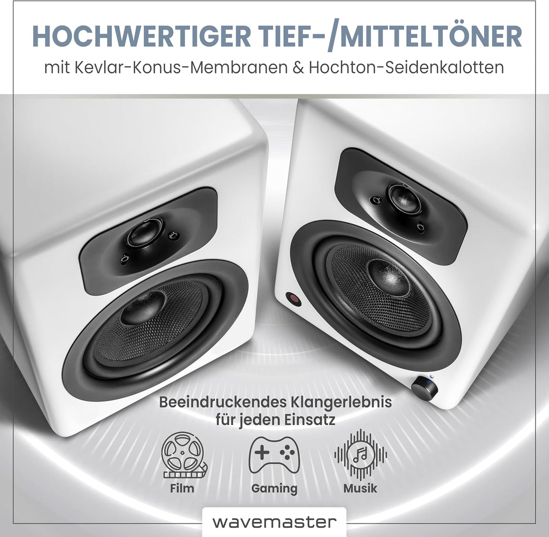wavemaster TWO NEO soft white – Regallautsprecher-System (60 Watt) mit Bluetooth-Streaming, digitale