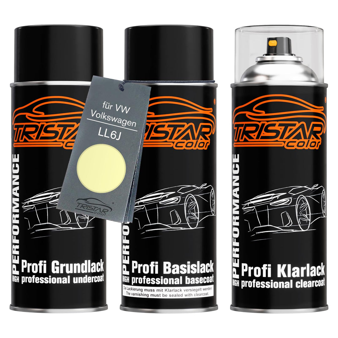 TRISTARcolor Autolack Spraydosen Set für VW/Volkswagen LL6J Limette Grundlack Basislack Klarlack Spr
