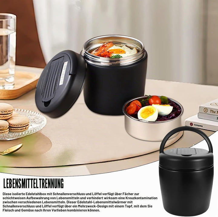 Thermobehälter Für Essen 1500ml, Warmhaltebehälter Essen Edelstahl Mit Schnallendeckel Und Löffel, B