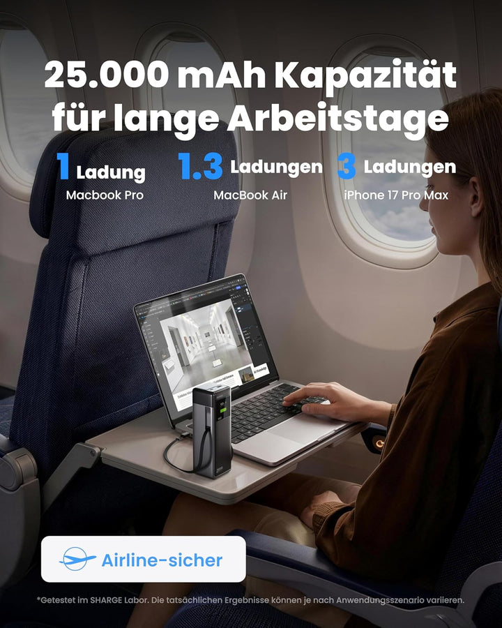 sharge Laptop Powerbank 170W, HyperTower 170 Schnellladegerät Tragbare Power Bank 25000mAh mit 4 Ans