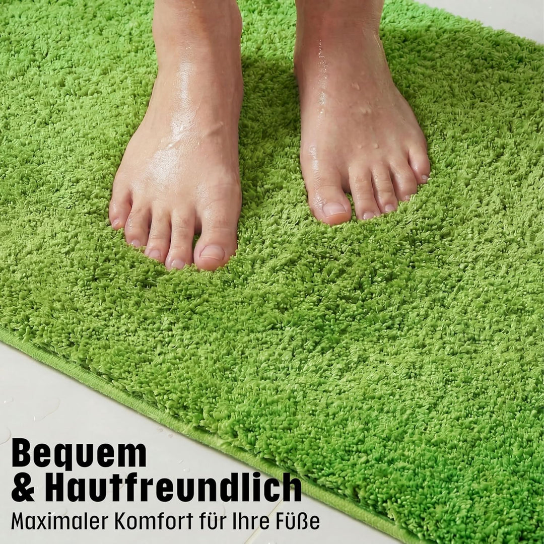 WohnDirect Badezimmerteppich gross Grün - Badematte rutschfest 60 x 100 cm - Badteppich Set, waschba