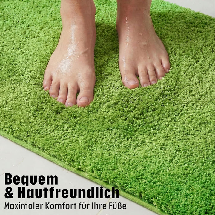WohnDirect Badezimmerteppich gross Grün - Badematte rutschfest 60 x 100 cm - Badteppich Set, waschba