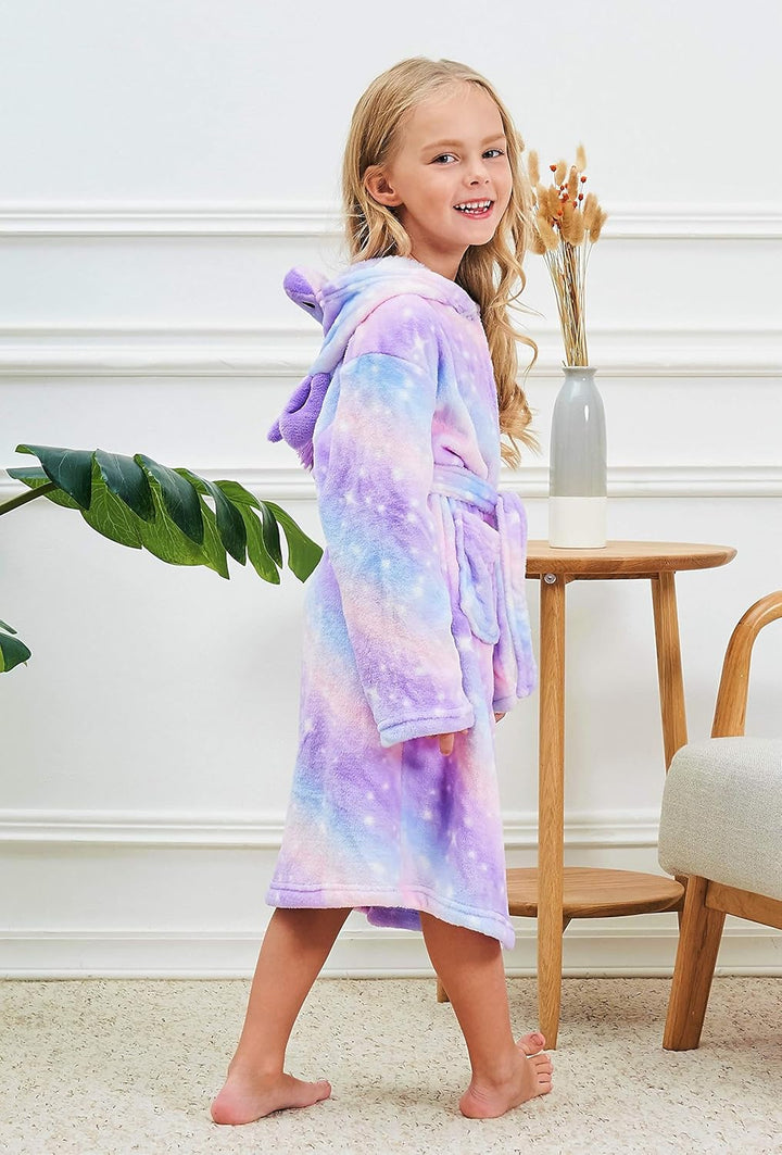 Piefry Weicher Einhorn-Bademantel mit Kapuze für Mädchen mit Einhorn-Pantoffeln, Augenbinde und Stir