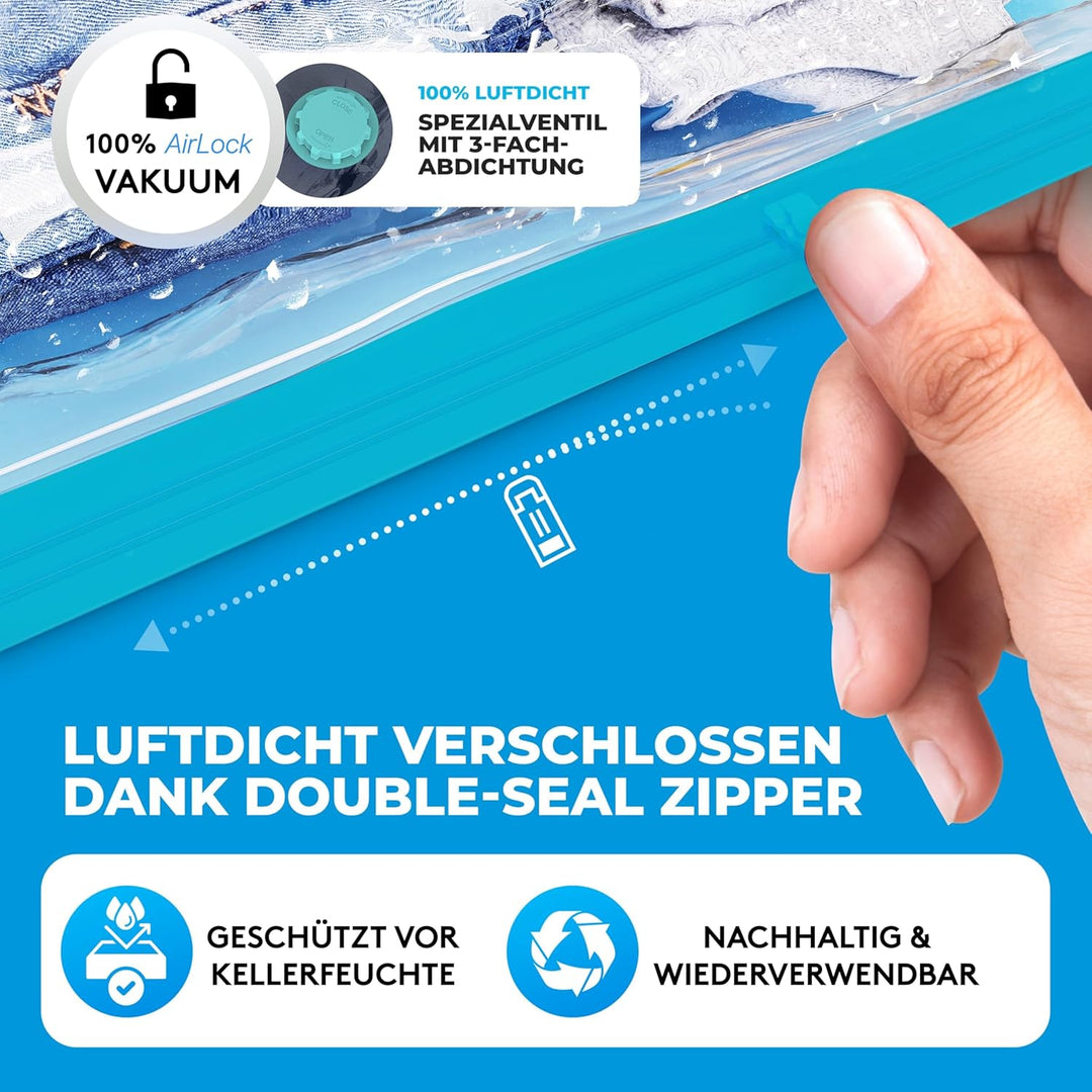 Vakuumbeutel für Kleidung und Bettdecken [13 Stück] mit Pumpe in 4 Grössen (2x Small + 2x Medium + 5