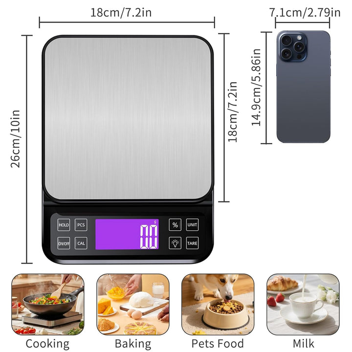 Grosse Küchenwaage Digital, 5kg 0,1g Backwaage mit%-Funktion Schwarz-5kg, Schwarz-5kg