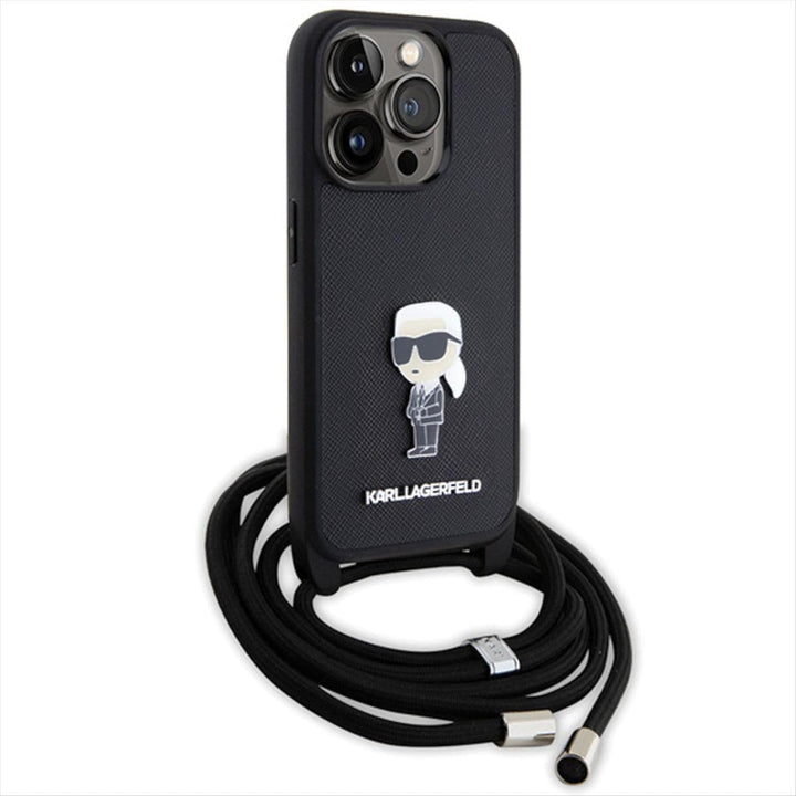 KARL LAGERFELD KLHCP15XSASKNPSK Hülle für iPhone 15 Pro Max 6.7" hardcase Schwarz Crossbody Saffiano