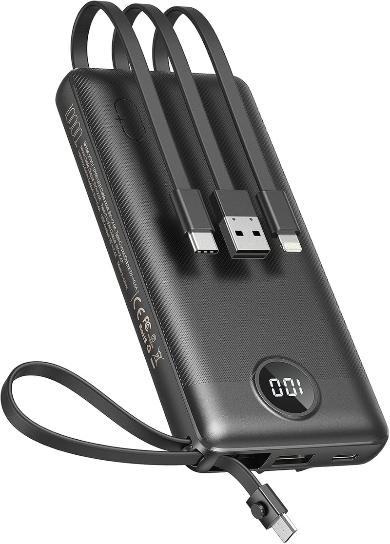 Powerbank 10000mAh Power Bank mit Kabel VEEKTOMX USB C Powerbank Externe Handyakkus mit 5 Ausgängen