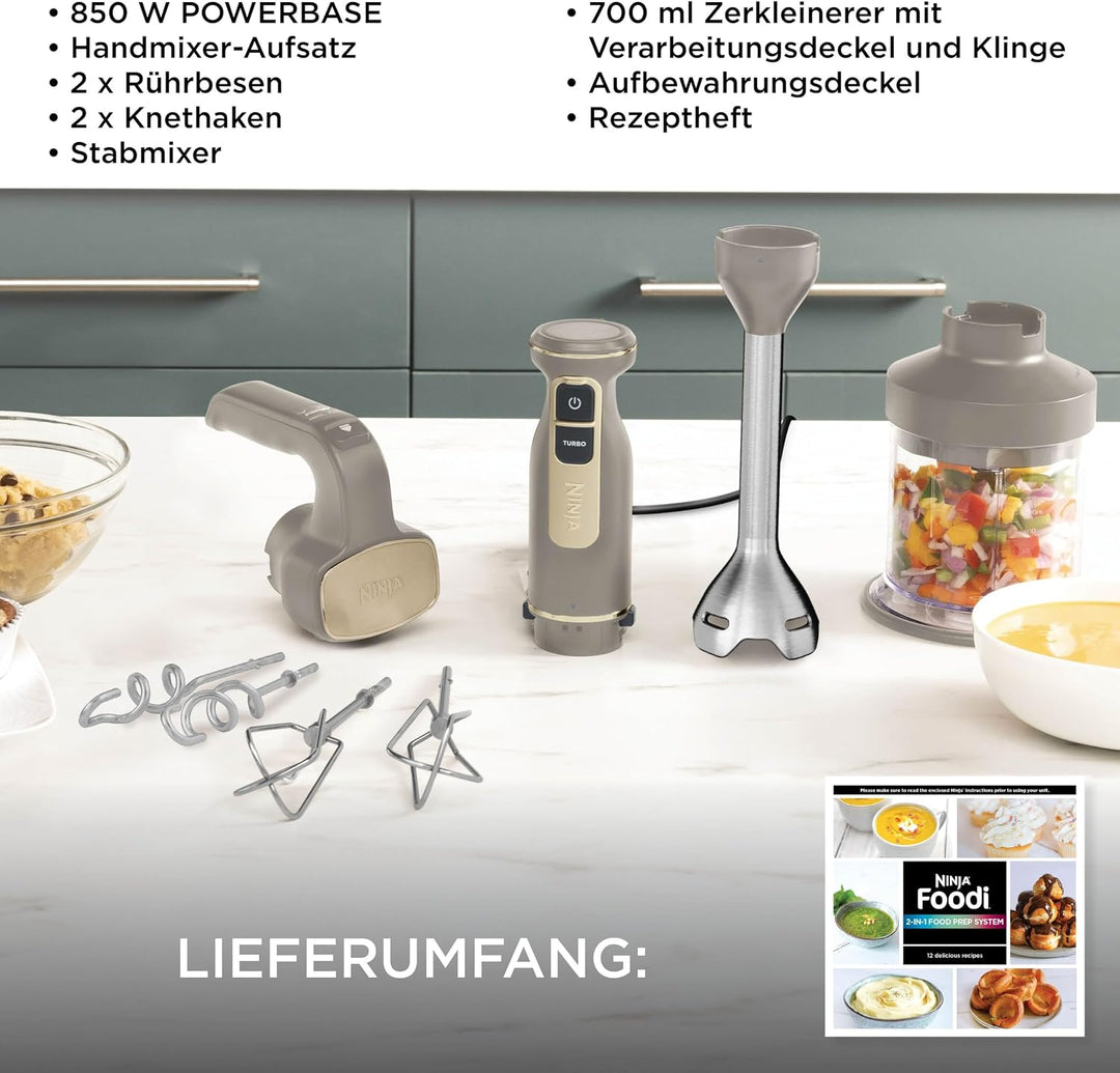 Ninja Foodi 3-in-1 Stabmixer Stufenweise Anlauf, 2 Misch-und 5 Rührgeschwindigkeiten zum Zerkleinern