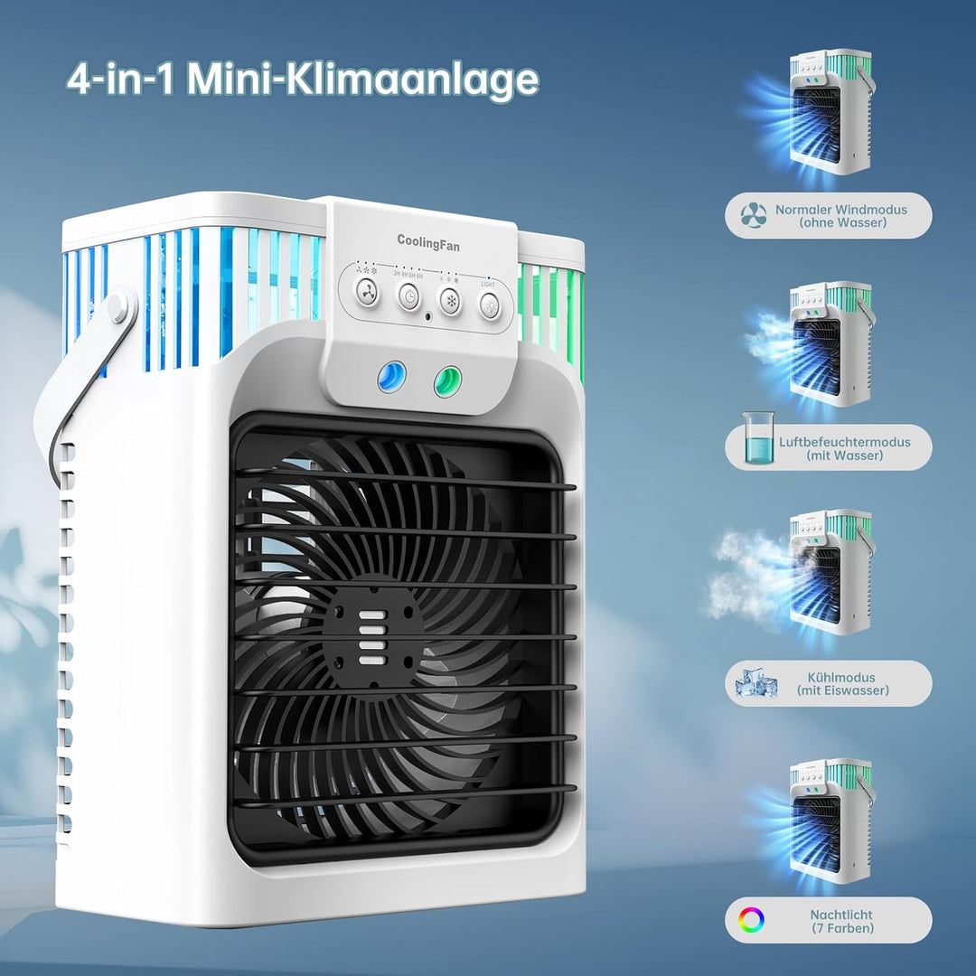Klimaanlage Mobil, 4-in-1-Mobile Klimageräte mit Fernbedienung/3 Geschwindigkeiten/3 Nebelmodi/1200-