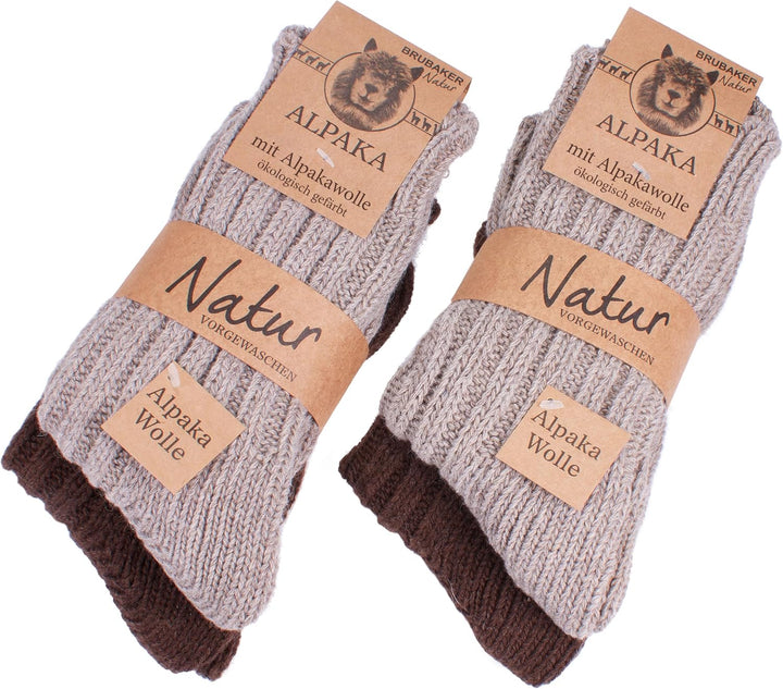 Brubaker 4 Paar Alpaka Socken sehr dick flauschig und warm - reine Alpakawolle 43-46 Brauntöne, 43-4