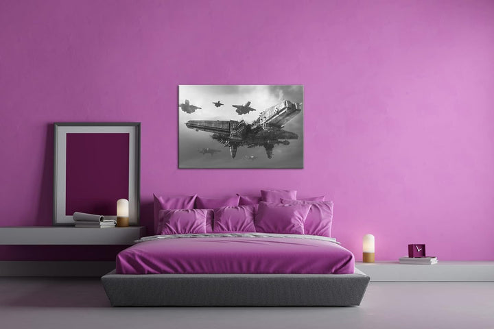 deyoli gewaltiges Raumschiff Format: 80x60 Effekt: Schwarz&Weiss als Leinwandbild, Motiv fertig gera