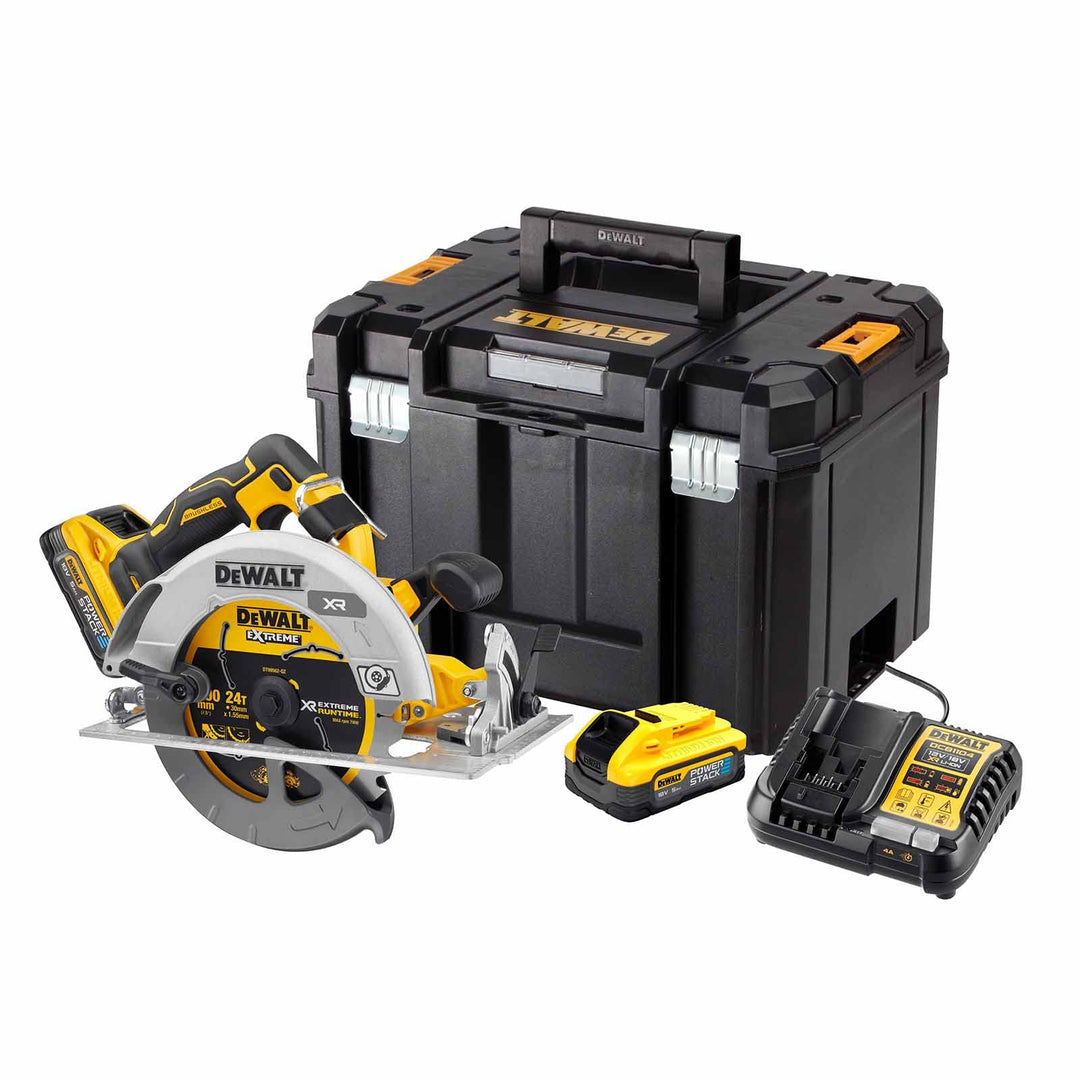 DeWALT Akku-Handkreissäge DCS573H2T-QW 18V 5Ah, Ø190mm Sägeblatt, Akku-Kreissäge inkl. Powerstack-Ak