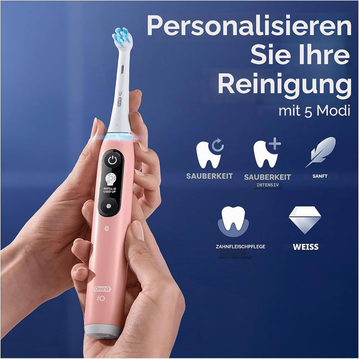 Oral-B iO Series 6N Elektrische Zahnbürste, Bluetooth, 5 Putzmodi, 2 Bürsten, 1 Reisetasche, Weiss/R