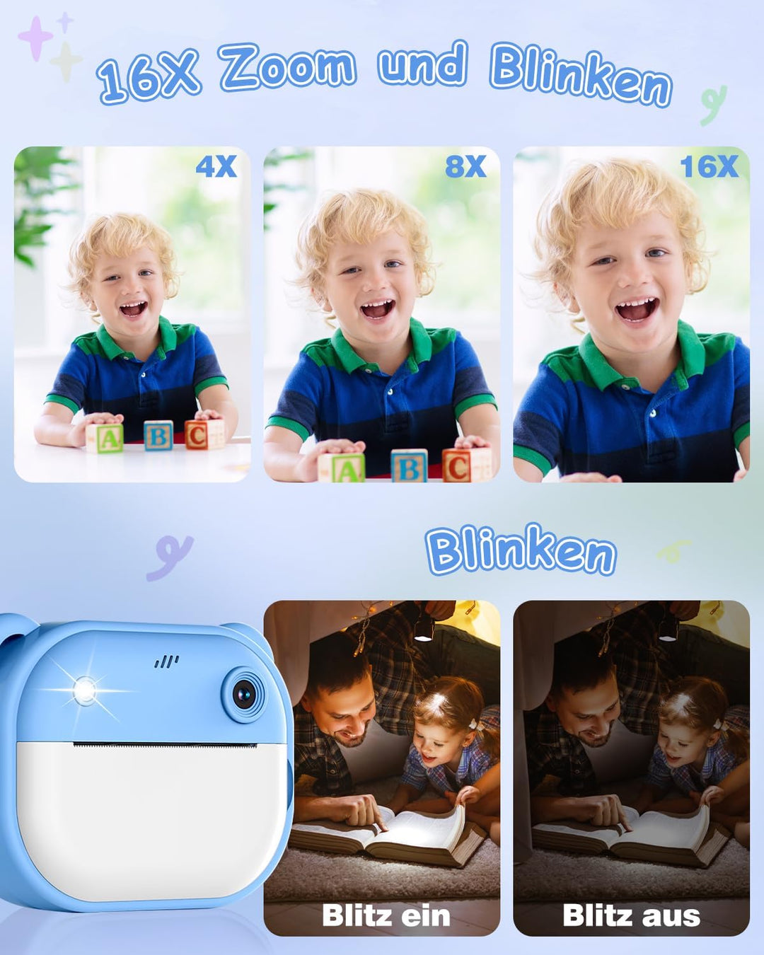 Sofortbildkamera Kinder, 1080P Dual-Linse Kinderkamera Sofortbildkamera, 2" Bildschirm Digitalkamera
