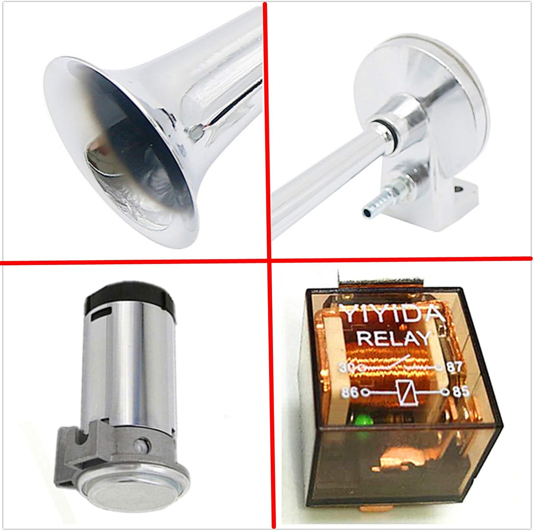 Autohupe Lufthupe 12V Car Horn 150DB Hupe 45cm Autolautsprecher Silber Chrom Zink Einzeltrompete Sup
