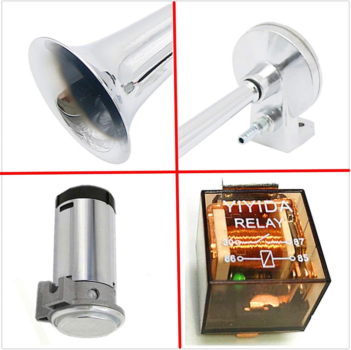 Autohupe Lufthupe 12V Car Horn 150DB Hupe 45cm Autolautsprecher Silber Chrom Zink Einzeltrompete Sup