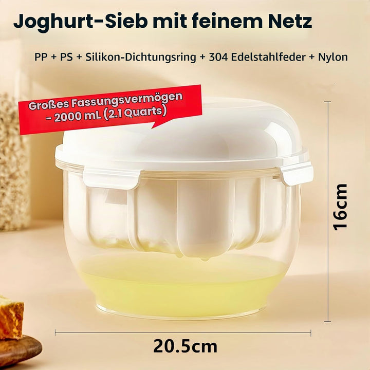 Feine Filtersiebe Joghurt Sieb mit Deckel,Wiederverwendbarer Joghurt Molke Separator,3000ml Griechis