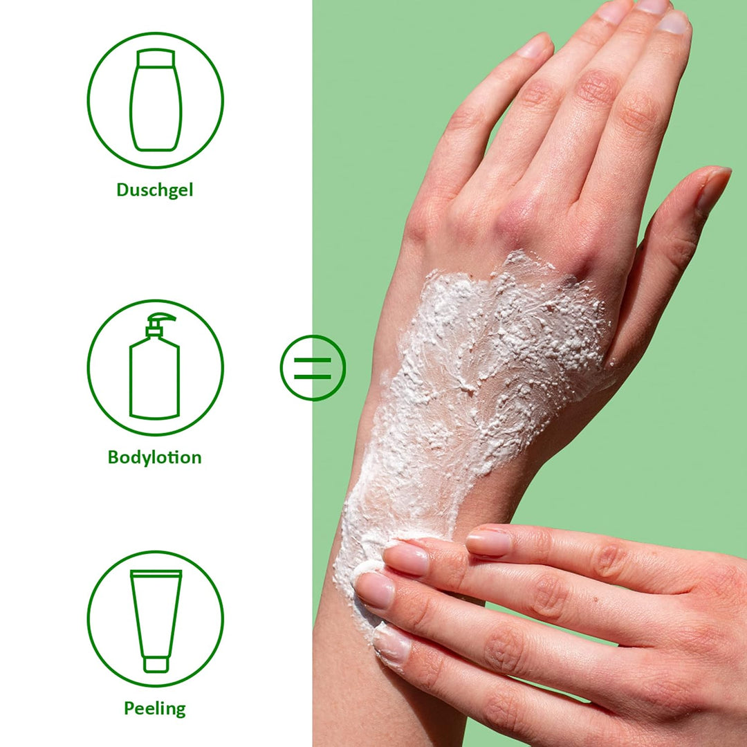 puremetics 3in1 Dusch-Fluff Limette mit Salzpeeling, 250g Duschgel, Peeling und Lotion in Einem, veg