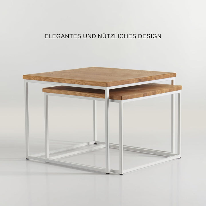Original BestLoft® 2er-Set Couchtisch Twinsburg (MWH) edle Eiche Industriedesign Eiche Natur + Geste