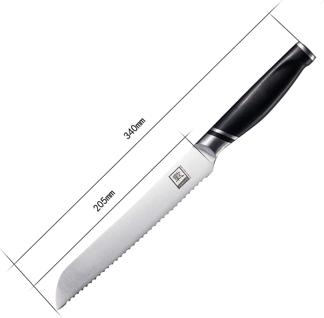 zayiko NAMI Brotmesser mit Wellenschliff 34 cm Länge mit 20,5cm Klinge aus deutschem Edelstahl und e