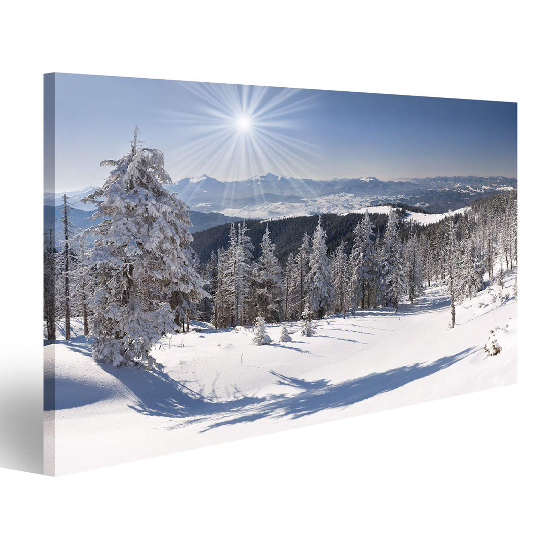 Bild auf Leinwand Schöne Winterlandschaft In Den Bergen Wandbild Poster Kunstdruck Bilder Format: 10