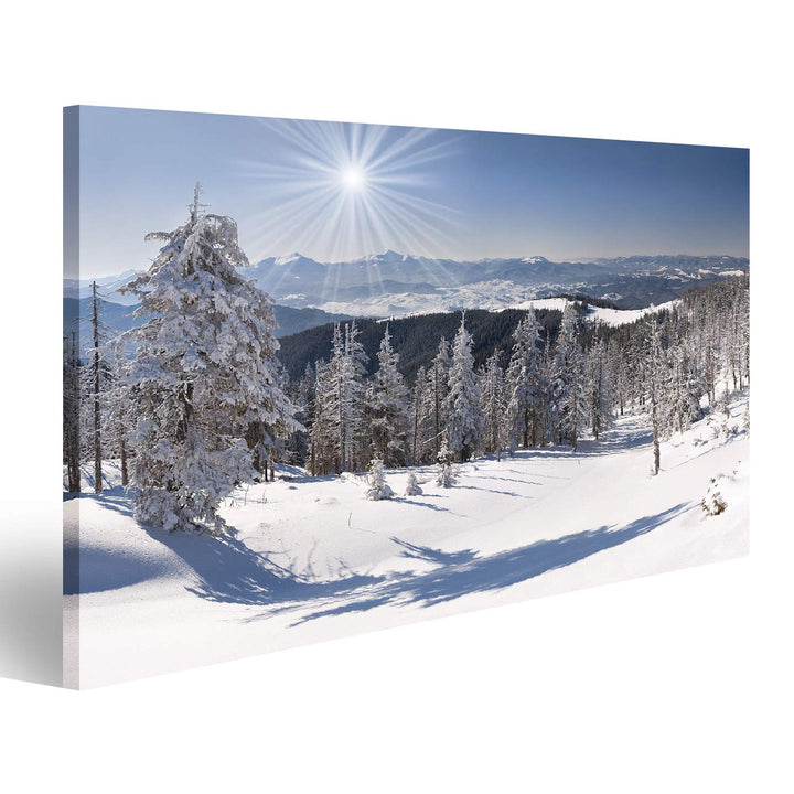 Bild auf Leinwand Schöne Winterlandschaft In Den Bergen Wandbild Poster Kunstdruck Bilder Format: 10