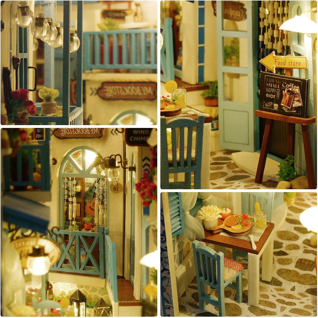 Cuteefun DIY Book Nook Kit, mit LED und Werkzeug -Meeresbrise | Miniatur Puppenhaus Kit, Buchstützen