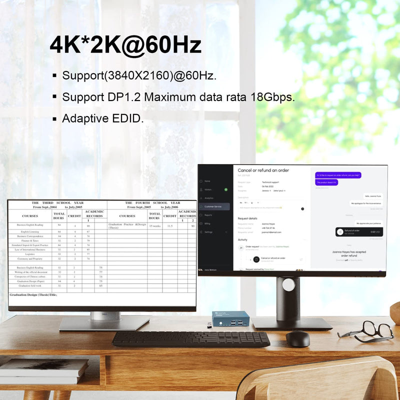 KVM Switch DisplayPort Dual Monitor, 4K@60Hz, USB2.0, DP 1.2 DisplayPort KVM Switch 2 Monitore, 2 PC