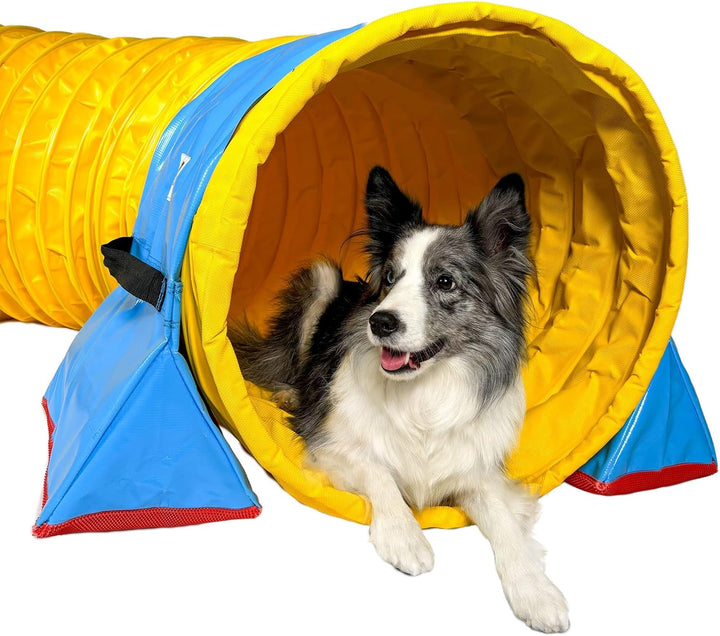Callieway® Dog Agility Tunnel Turnier 3m lang / 60cmØ, 360° FullGrip (5m, gelb) 5m gelb, 5m gelb