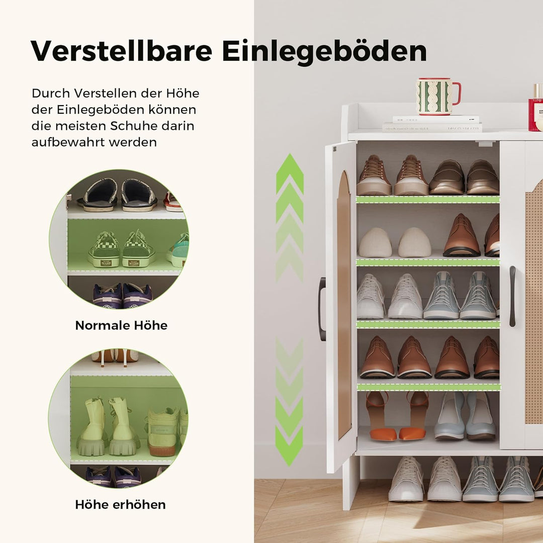 Mericonia Schuhschrank, 5-stöckiger Rattan-Schuhschrankmit 2 Holztüren, Eingangsbereich-Speicher, St