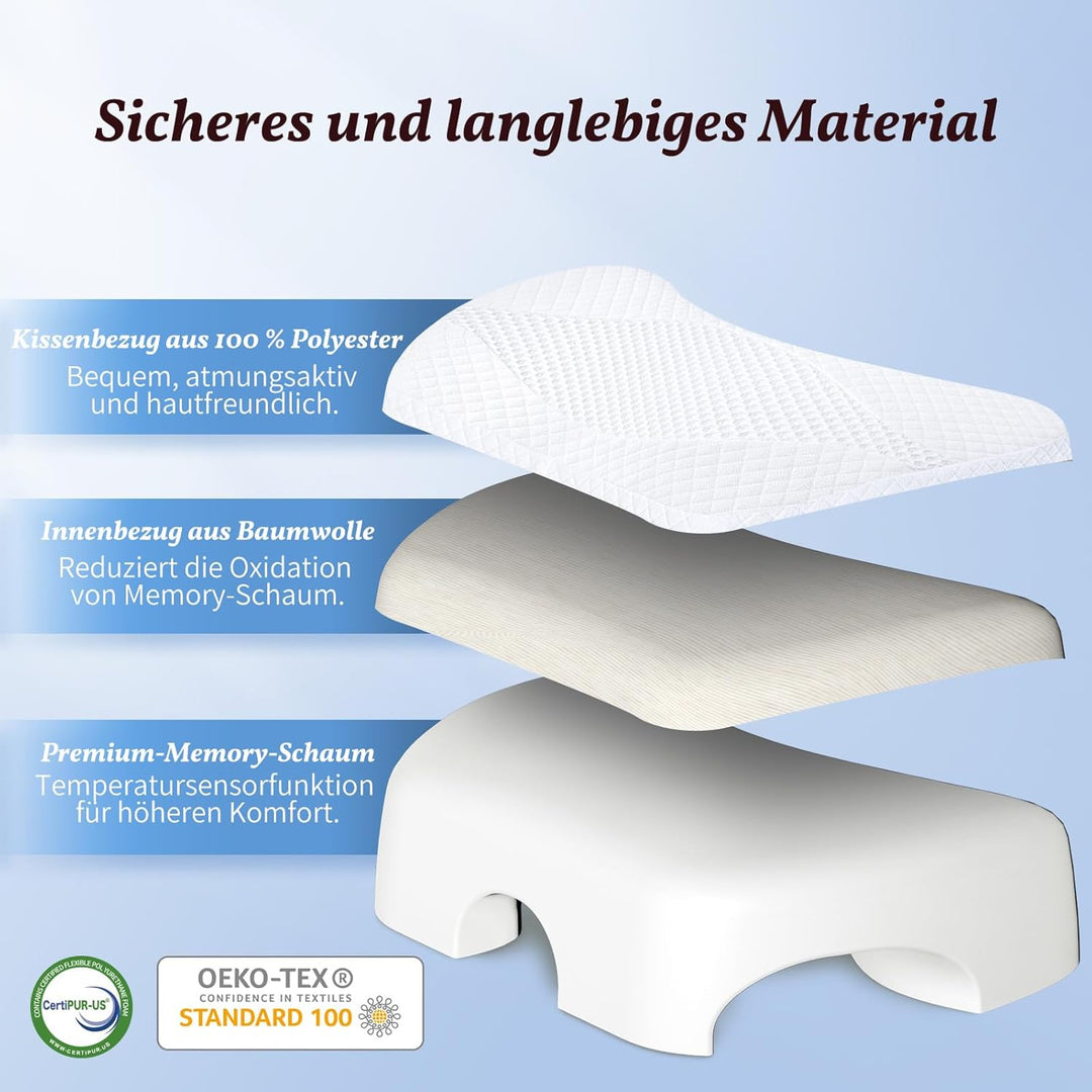 SAHEYER Seitenschläferkissen mit Armloch, Orthopädisches Nackenkissen Kopfkissen, Memory Foam Kissen