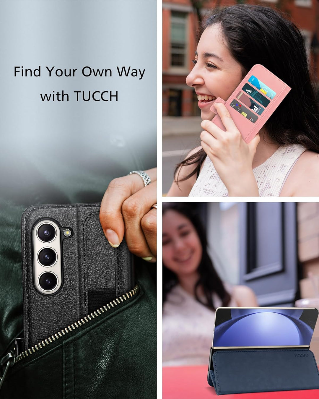 TUCCH Hülle für Galaxy Z Fold 5, Flip Case Magnetische Handyhülle mit S Pen Halter [RFID Blocker] [P