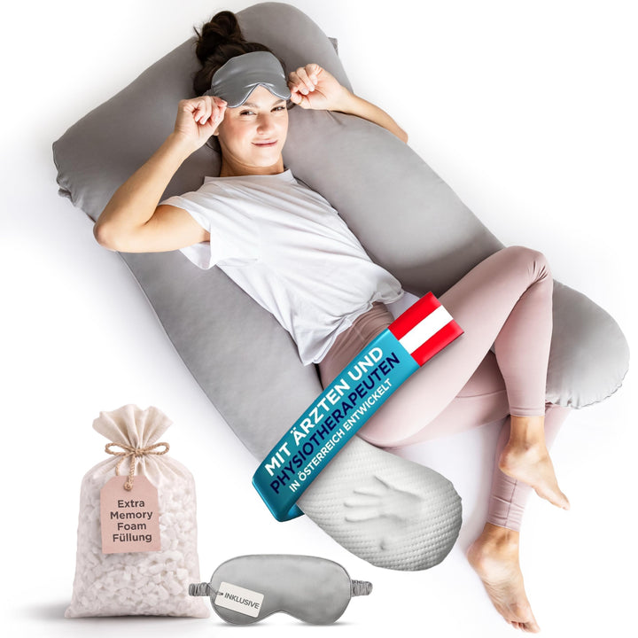 mimi kalu® Seitenschläferkissen mit Memory Foam Füllung Individuell Anpassbar, Inkl. 100% Soft Cotto